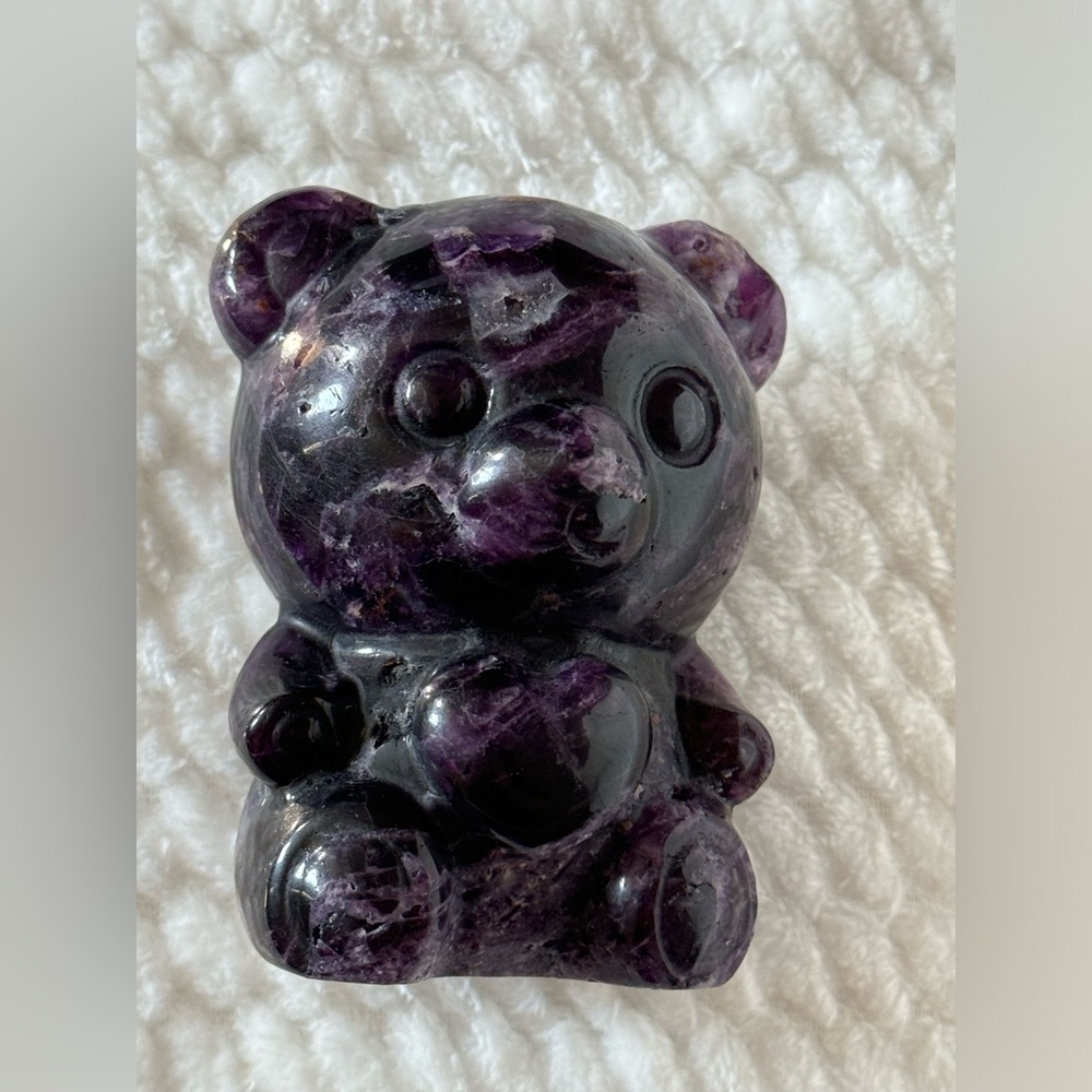 Gorgeous Dark purple crystal carving Heart bear 1lb 5oz